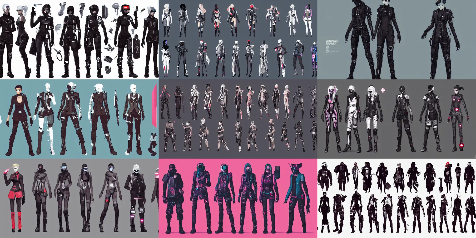 Prompt: collection of character design, futuristic, medic, cyberpunk, fantasy, trendy fashion, elegant, collection, pack