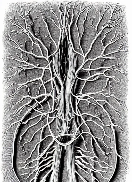 Prompt: “Detailed Scientific illustration of human artillery veins by Ernst Haeckel with explanations”