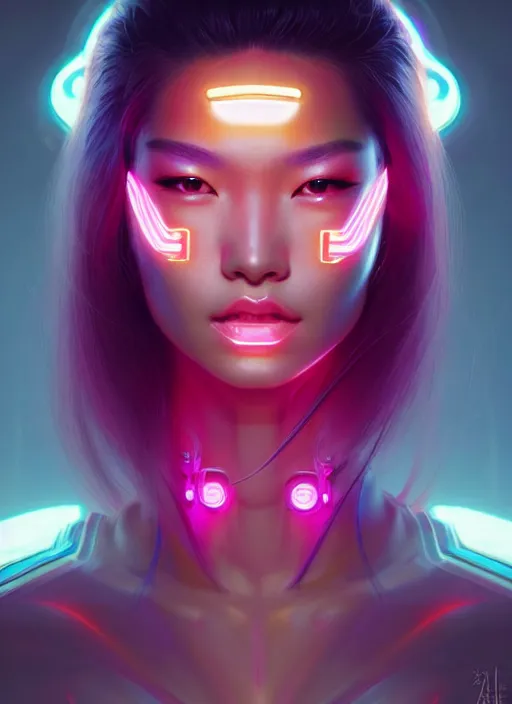 Prompt: portrait of female asian humanoid, intricate, elegant, cyber neon lights, highly detailed, digital photography, artstation, glamor pose, concept art, smooth, sharp focus, art by artgerm and greg rutkowski