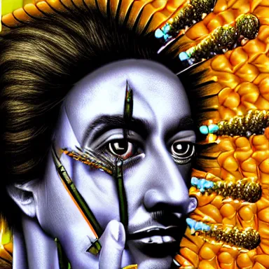 Image similar to portrait of a uncanny artist by Chor Boogie and Salvador Dali collaboration, digital art, mix of aesthetics, close up, high details