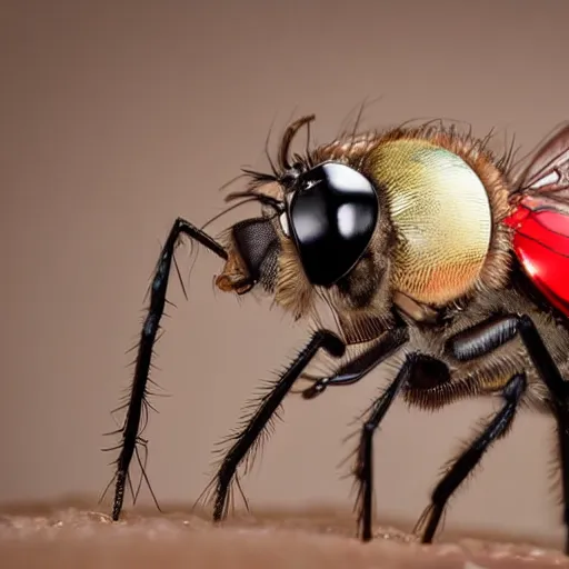 Image similar to a macro photograph of a fly with the head of donald trump