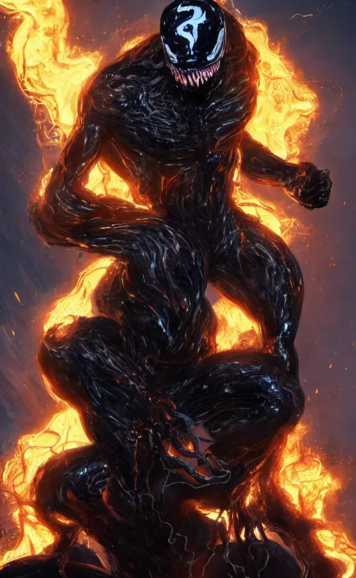 Image similar to venom as ghost rider, dynamic lighting, photorealistic fantasy concept art, trending on art station, stunning visuals, terrifying, creative, cinematic