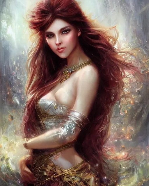 Prompt: a beautiful female fantasy portrait by laura sava