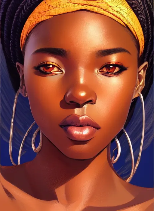 Image similar to a comic portrait of an african goddess, fine - face, realistic shaded perfect face, fine details. night setting. very anime style. realistic shaded lighting poster by ilya kuvshinov katsuhiro, magali villeneuve, artgerm, jeremy lipkin and michael garmash, rob rey and kentaro miura style, trending on art station