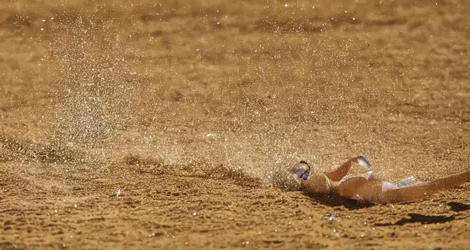 Image similar to olympic swimming in sand instead of water, extremely coherent, motion blur