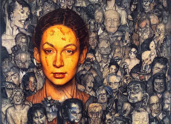 Image similar to 1 9 8 4 painting carved in amber by chiara bautista and norman rockwell and greg rutkowski weta studio