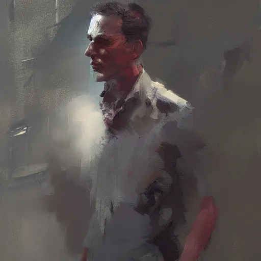 Image similar to depressing man, painted by Craig Mullins