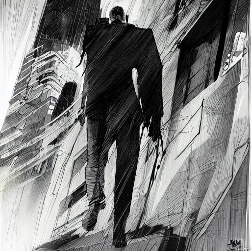 Image similar to concept art character, very high angle view, book cover, walking in cyberpunk valley highly detailed full body, smooth, sharp focus, organic, appealing, book cover, deep shadows, by Dave McKean sketch lineart for character design