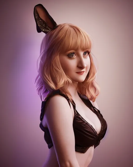 Image similar to Beautiful art portrait of Melissa Rauch as a playboy bunny, atmospheric lighting, intricate detail, cgsociety, hyperrealistic, octane render, RPG portrait, ambient light, dynamic lighting