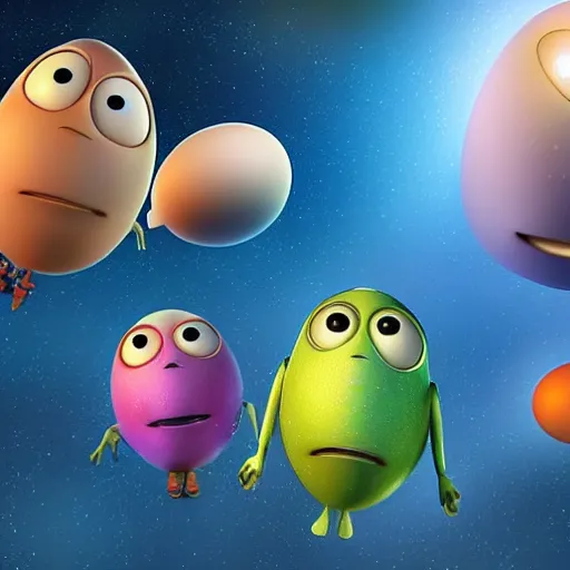 Image similar to an intergalactic spaceship that carries eggs, 3 d cartoon, still from the pixar movie