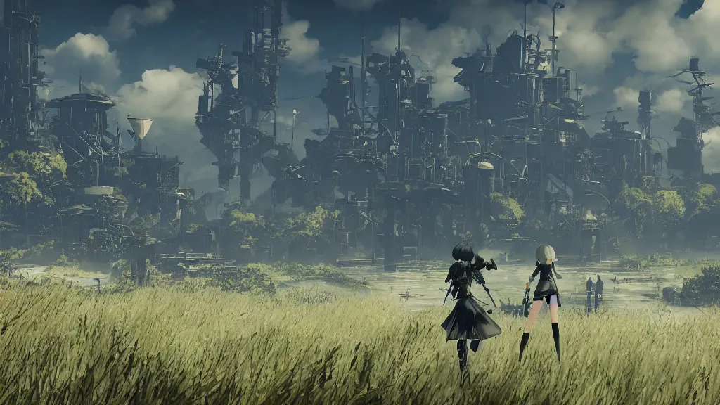 Image similar to beautiful Nier Automata landscape