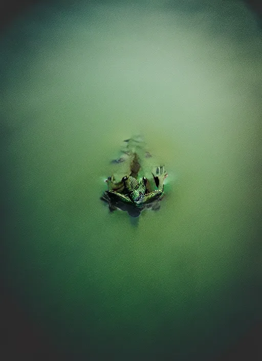 Prompt: “smiling frog vertically hovering over misty lake waters in jesus christ pose, low angle, long cinematic shot by Andrei Tarkovsky, paranormal, eerie, mystical”