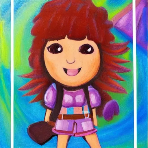 Image similar to a cross between ramona flowers and dora the explorer as a highly detailed oil paiting