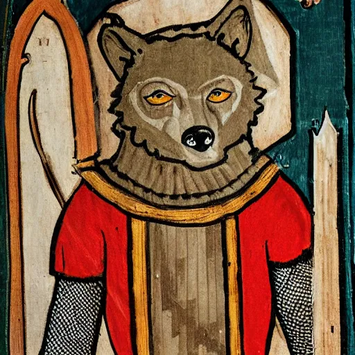 Image similar to wolf knight, medieval painting,