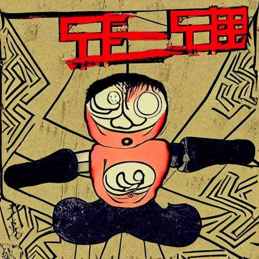 Image similar to three arms, in the style of daniel johnston and outsider art, 4k, overlaid with chinese text