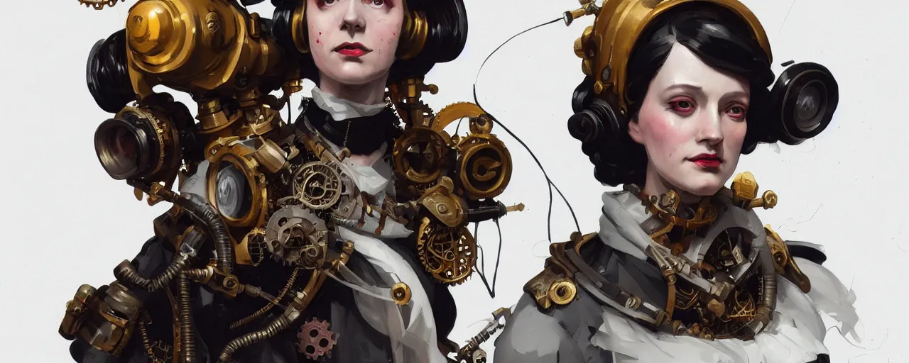 Image similar to duotone dark concept illustration 3 / 4 portrait of ada lovelace as steampunk cyborg. highly detailed mechanism cinematic lighting. golden ratio accidental renaissance. by sachin teng and sergey kolesov and ruan jia and heng z. graffiti art, scifi, fantasy, hyper detailed. octane render. concept art. trending on artstation