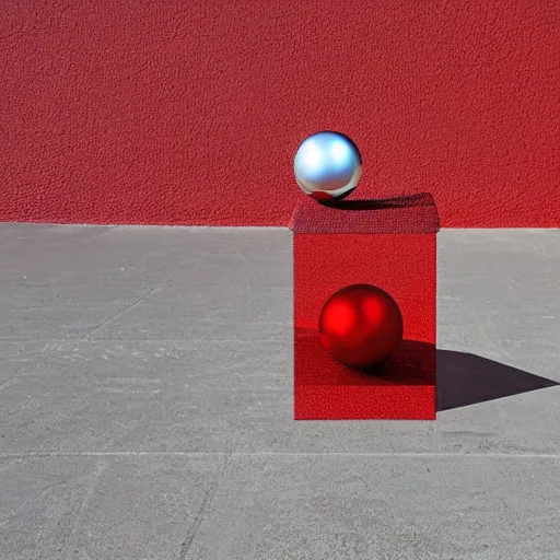 Prompt: chrome spheres on a red cube by masao saito