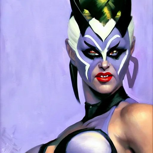 Image similar to greg manchess portrait painting of sindel from mortal kombat as overwatch character, medium shot, asymmetrical, profile picture, organic painting, sunny day, matte painting, bold shapes, hard edges, street art, trending on artstation, by huang guangjian and gil elvgren and frank frazetta