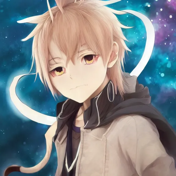 anime boy with white cat ears