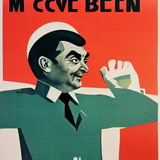 Image similar to Soviet propaganda poster about Mr Bean