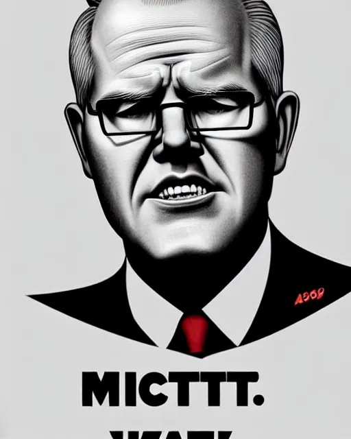 Image similar to scott morrison in the style of nazi communist propaganda poster art in the year 1 9 8 7 ultra realistic, concept art, intricate details, highly detailed, photorealistic, octane render, 8 k, unreal engine. art by artgerm and magali villeneuve