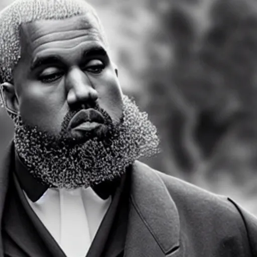 Image similar to kanye playing karl marx in a movie, photo