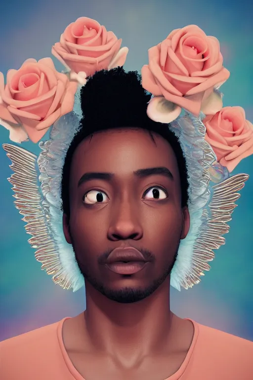 Image similar to milky crystal quartz eyeballs with wings. peach roses, background heavenly sky by basquiat, Trending on artstation. halo. octane render, cinematic, hyper realism, octane render, 8k, depth of field, 3D