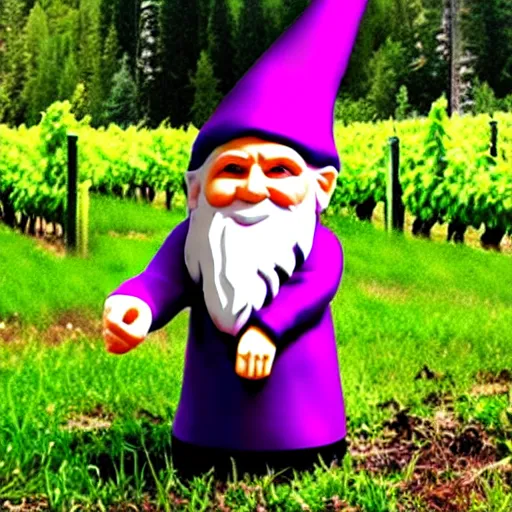 Image similar to purple gnome controlling spirits to fight off tree people in a winery. fantasy