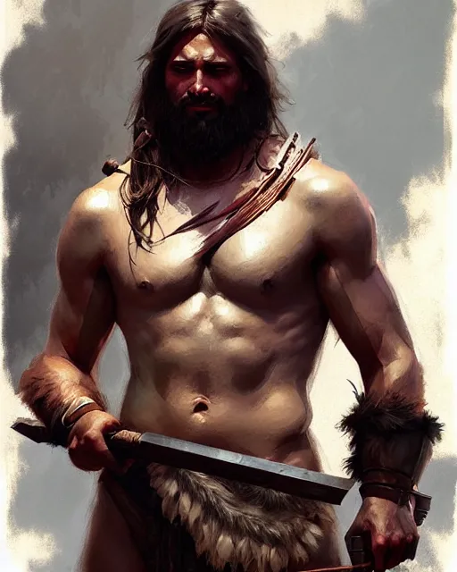 Prompt: a male barbarian | | realistic shaded, fine details, realistic shaded lighting poster by greg rutkowski, magali villeneuve, artgerm, jeremy lipkin and michael garmash and rob rey