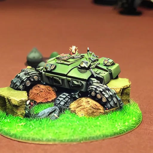 Image similar to Half crab half tank, painted wargaming miniature