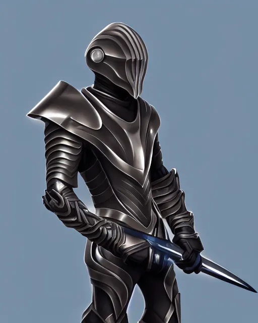 Image similar to digital illustration of a sleek futurstic warrior, curved smooth armor, holding a curved futuristic weapon | | epic - fine - clean, polished, trending on artstation, brush strokes