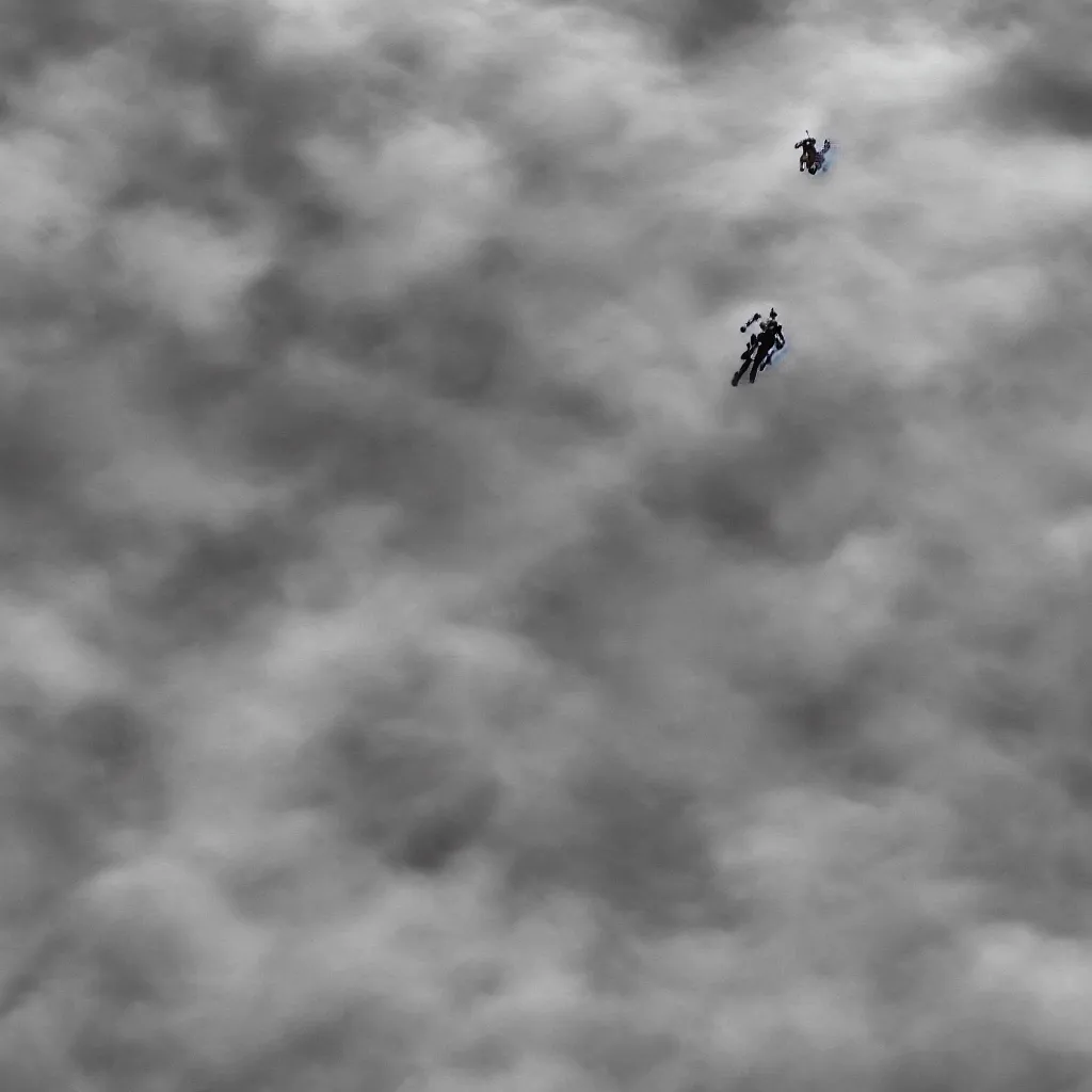 Image similar to a single scubadiver floating above the clouds, closeup, digital drawing