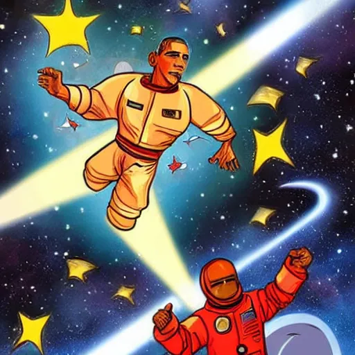 Image similar to obama fighting god in space