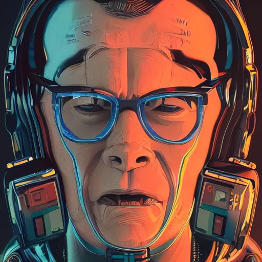 Image similar to portrait of a space hank hill. intricate abstract. cyberpunk, vhs glitch. full face broken helmet. intricate artwork. nightmare fuel. terrifying. empty oxygen tank. by Tooth Wu, octane render, trending on artstation, greg rutkowski very coherent symmetrical artwork. cinematic, hyper realism, high detail, octane render, 8k, iridescent accents, black and white