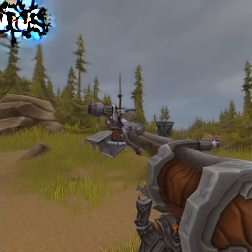 Prompt: world of warcraft re - imagined as a first person shooter. holding a rifle with a scope