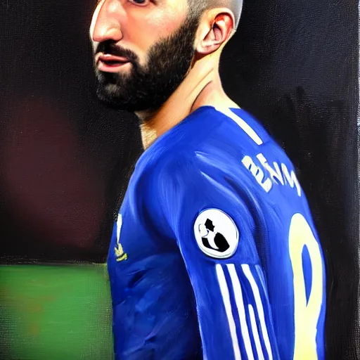 Image similar to an artistic portrait of Karim benzema, oil painting