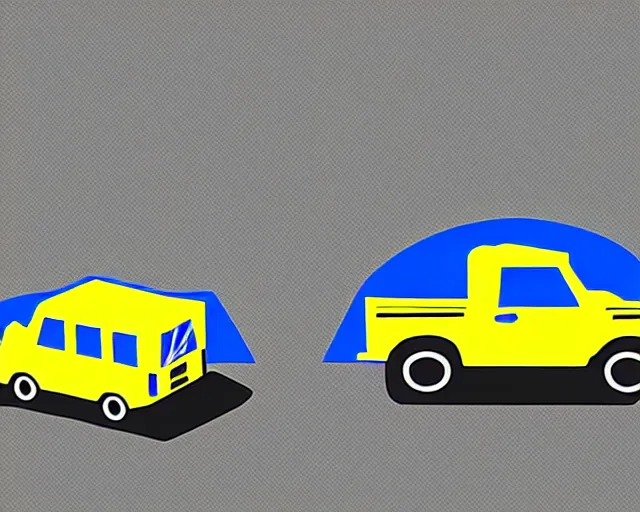 Image similar to isometric yellow pickup truck infront of a blue background