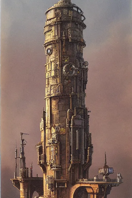 Image similar to steampunk tower by ralph mcquarrie and frank lloyd frank lloyd and bruce pennington and ted nasmith