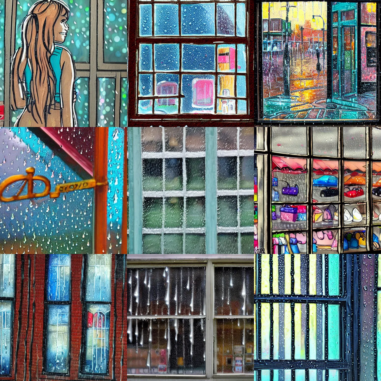 Prompt: Pawg Shop, high detail, rain on the window