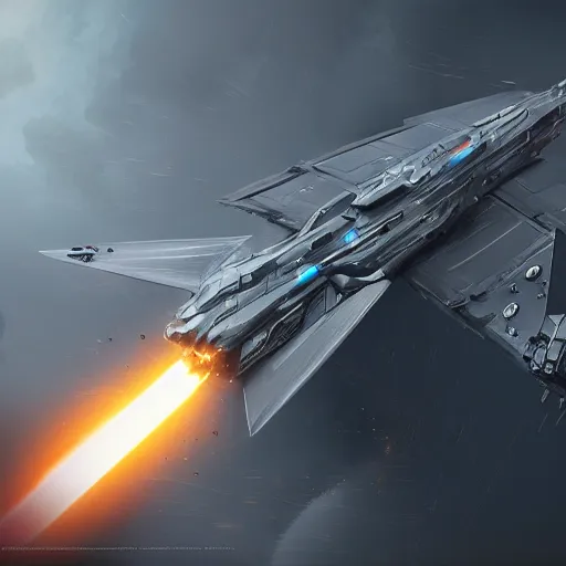 Image similar to relativistic kill missile, by cedric peyravernay, highly detailed, excellent composition, cinematic concept art, dramatic lighting, trending on artstation