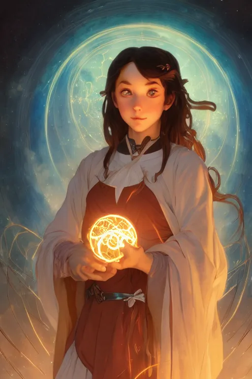 Prompt: a cute wizard girl conjuring a lightening ball, character art portrait, anime key visual, official media, illustrated by alphonse mucha, wlop, william bouguereau, extremely detailed, 8 k, trending on artstation, cinematic lighting, beautiful