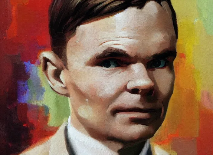 Image similar to alan turing, oil painting by jama jurabaev, extremely detailed, brush hard, artstation, for aaa game, high quality, brush stroke