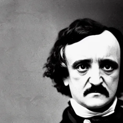 Image similar to a portrait of Edgar Allan Poe offering you the boof. Movie still.