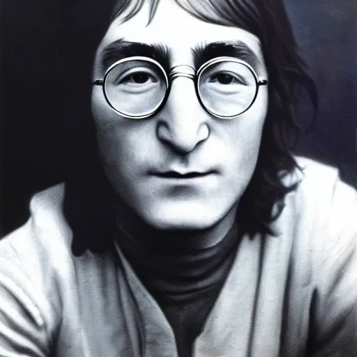 Image similar to A portrait of teenage John Lennon, by Annie Leibovitz, oil painting, majestic, detailed, high resolution