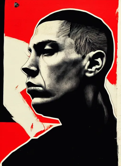 Prompt: Sideview Portrait of Eminem Shepard Fairey