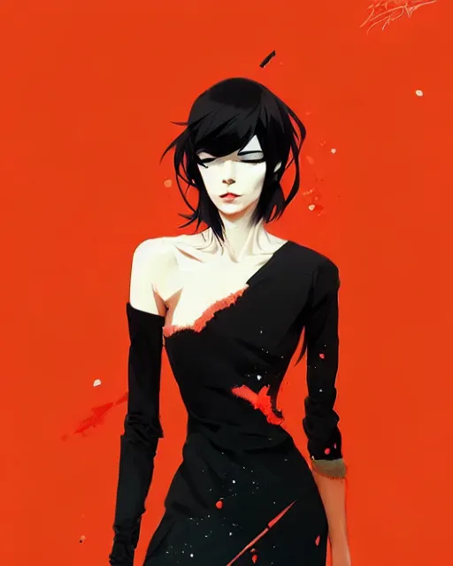 Image similar to a ultradetailed beautiful panting of a stylish woman wearing a black dress, by conrad roset, greg rutkowski and makoto shinkai, trending on artstation