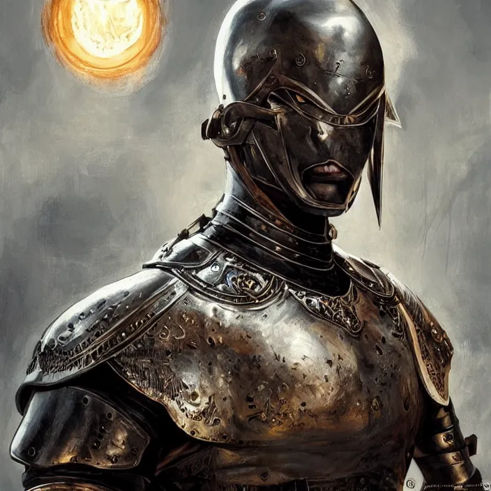 Prompt: a highly detailed symmetrical full body painting of a bald male warrior in leather armour with piercing eyes in dark tomb setting, dynamic lighting, ambient lighting, deviantart, art by artgerm and karol bak and mark brooks