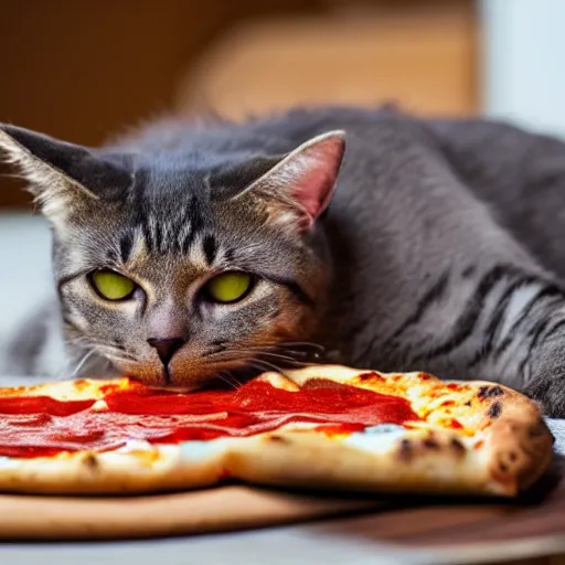 Image similar to a cat eating pizza, realistic, animal, 4 k, ultra hd