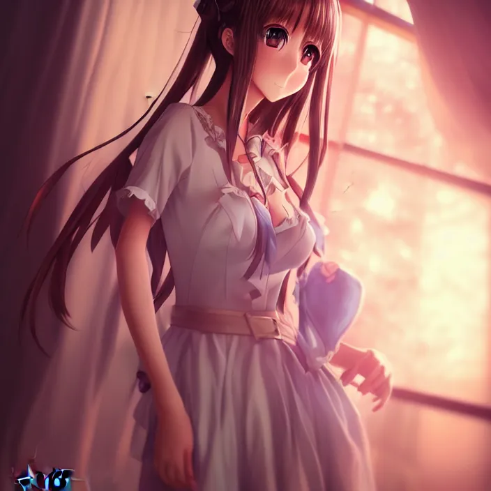 Image similar to a potrait of anime girl, my dress up darling anime, fine details, night setting, realistic shaded lighting poster by artgerm, unreal engine 5, radiant light, detailed and intricate environment