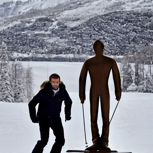 Image similar to emmanuel macron in les bronzes font du ski movie, full body shot, highly - detailed, sharp focus, award - winning